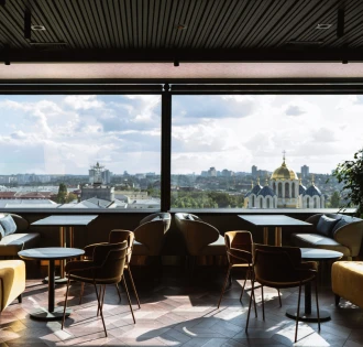 Panoramic view of Kyiv from 11 Mirrors restaurant