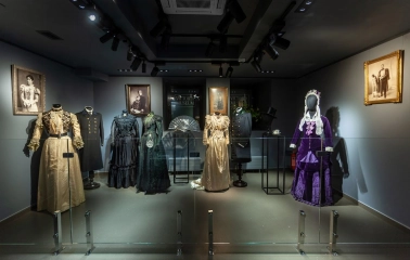 Historical costumes from different periods on display at the Victoria Museum in Kyiv