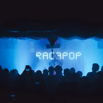 A music band performing on stage at the "Hvlv" bar in Podil, Kyiv