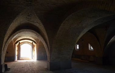 Kyiv Fortress in Kyiv - spacious vaulted dungeon hall with ancient brick arches