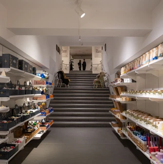 Vsi Svoi store in Kyiv - central staircase connecting shopping floors with Ukrainian goods