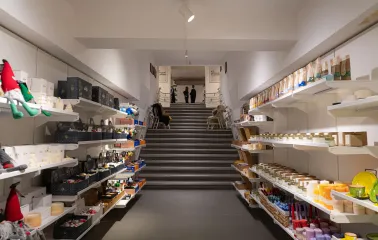 Vsi Svoi store in Kyiv - central staircase connecting shopping floors with Ukrainian goods