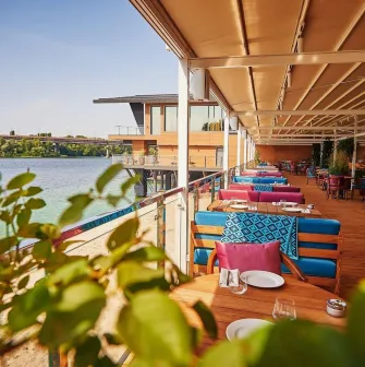 Summer terrace of Mayak restaurant in the center of Kyiv