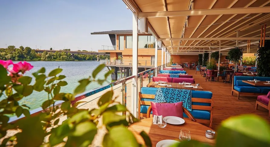 Summer terrace of Mayak restaurant in the center of Kyiv