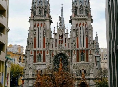 Gothic facade of the Church of St. Nicholas in Kyiv