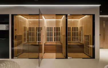 Radisson Blu - wooden hotel sauna room with comfortable benches