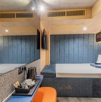 Bright single room at the IQ Hotel in Kyiv with minimalist design