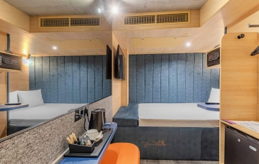 Bright single room at the IQ Hotel in Kyiv with minimalist design