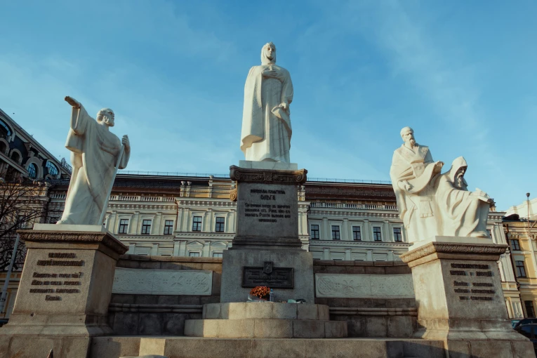 St. Michael's Cathedral in Kyiv - view of Princess Olga, St. Andrew, and Cyril & Methodius