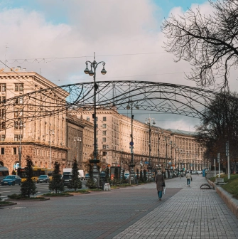 Khreshchatyk in Kyiv - view of the center of Khreshchatyk, framed by monumental buildings