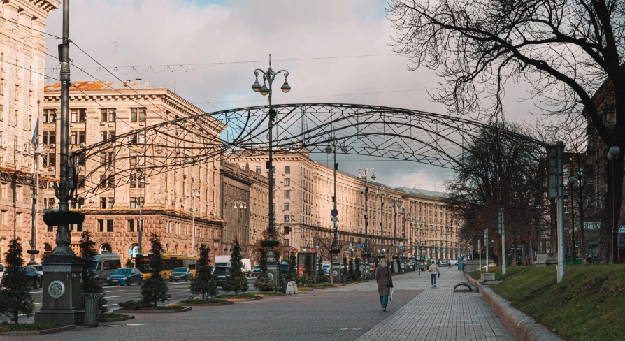 Khreshchatyk in Kyiv - view of the center of Khreshchatyk, framed by monumental buildings