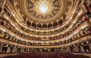 National Opera of Ukraine in Kyiv - majestic auditorium ceiling featuring a massive crystal chandelier