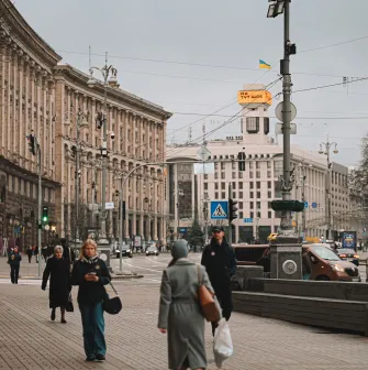 Khreshchatyk in Kyiv - view of the main alley on a gray winter day