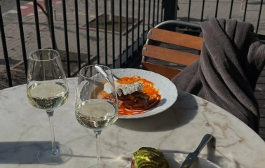 Shalom - large open-air summer terrace with tables set for dining