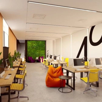 Opportunity space with yellow chairs at HUB 4.0 Campus in Kyiv