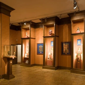 An exhibition of oriental art with decorative vases at the Khanenko Museum in Kyiv