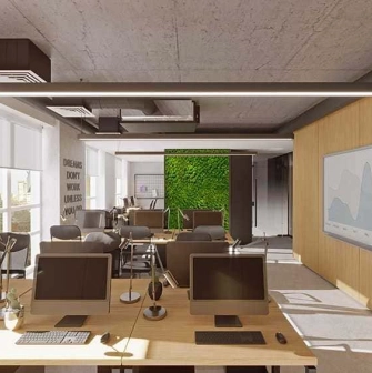 Modern open space at HUB 4.0 Campus in Kyiv with computer desks