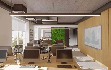 Modern open space at HUB 4.0 Campus in Kyiv with computer desks