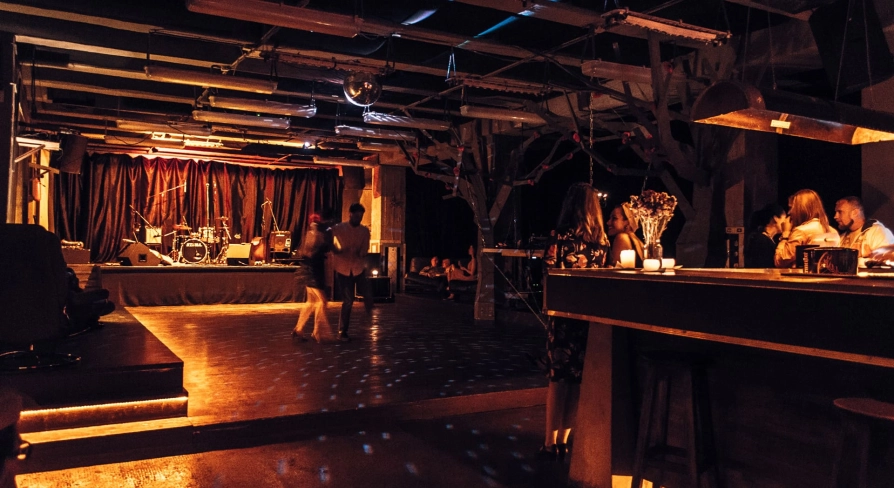Dance floor and bar area at Closer Club in Kyiv