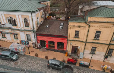 Andriyivskyi Descent in Kyiv - top view of the street and shops