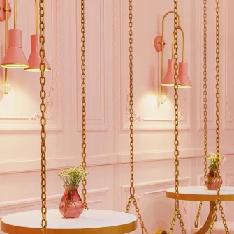 Cozy pink and white Namelaka hall with swings