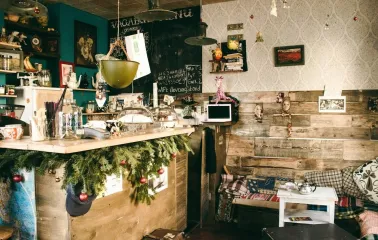 Bar counter and interior at Vagabond Cafe in Podil, Kyiv
