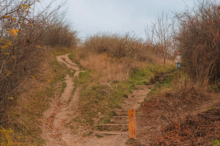 Castle Hill in Kyiv - path and steps leading up a grassy hill slope