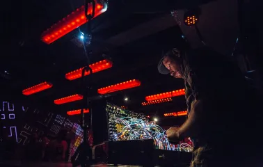 Stage with LED lighting during a performance at Closer Club