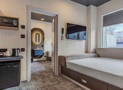Modern room at the IQ Hotel