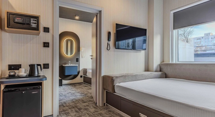 Modern room at the IQ Hotel