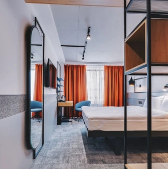 Modern room at the IQ Hotel