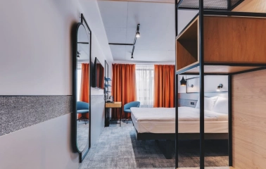 Modern room at the IQ Hotel