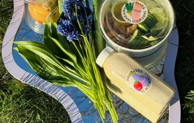 Fruit+Veg Sandwich - picnic-style healthy lunch with salad juice and flowers