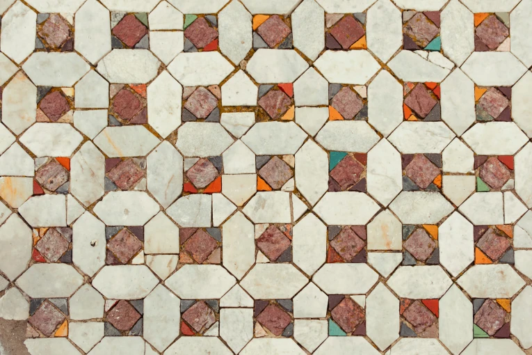 Desiatynna Church in Kyiv - close-up of geometric mosaic tile pattern