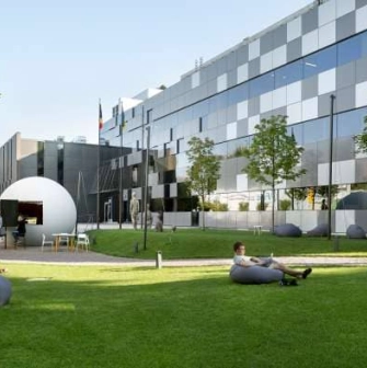 Green lawn in the UNIT.City innovation park in Kyiv