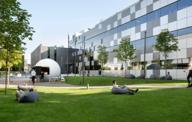 Green lawn in the UNIT.City innovation park in Kyiv