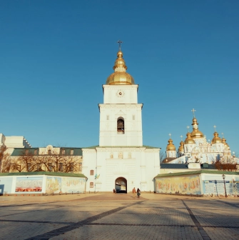 Mykhailivska Square in Kyiv - Bell tower of St. Michael's Cathedral