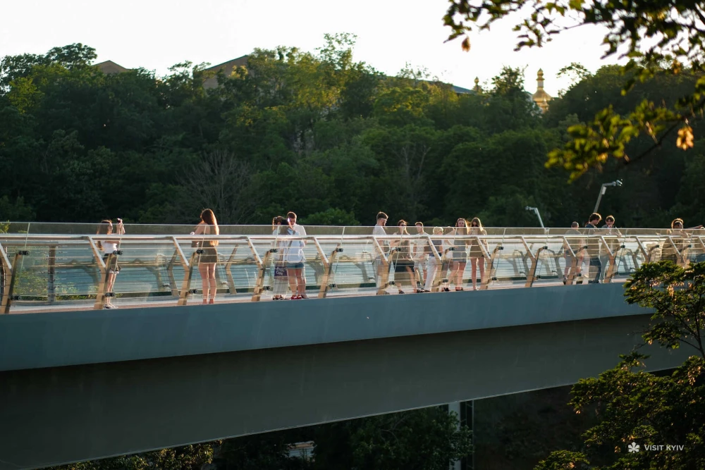 Glass railings on the glass bridge in Kyiv