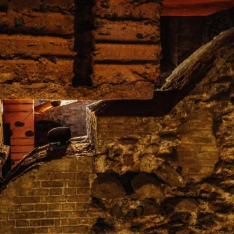 Fragment of an archaeological layer of ancient Russian masonry in the Golden Gate