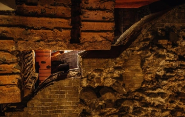 Fragment of an archaeological layer of ancient Russian masonry in the Golden Gate