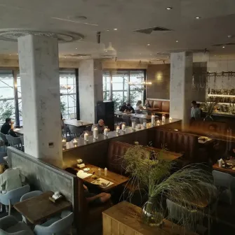 Interior of the Holy Burger restaurant in Kyiv