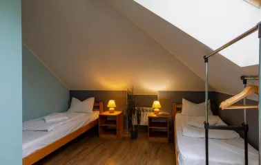 Double attic room with two twin beds at Dream Hostel in Kyiv