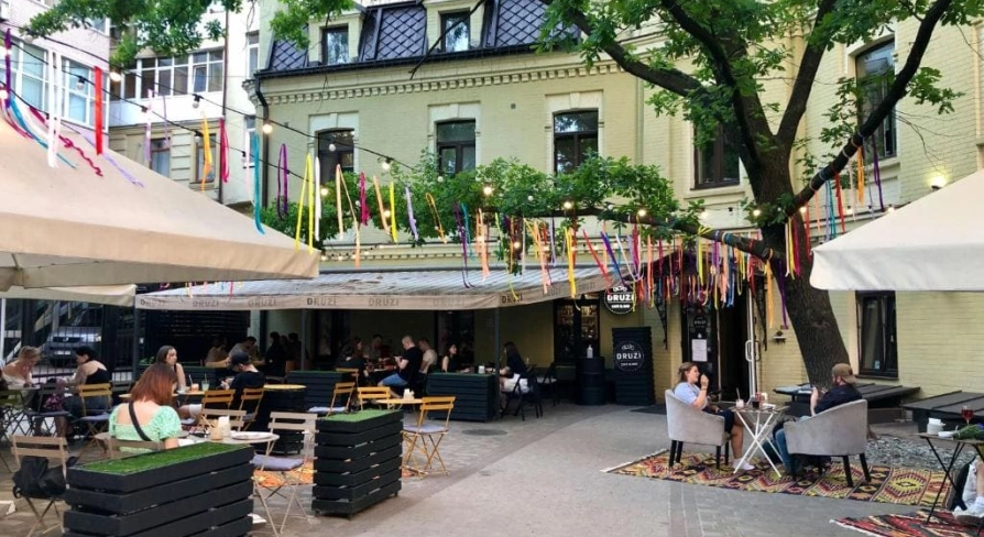 Street terrace of the Dream Hostel in Kyiv