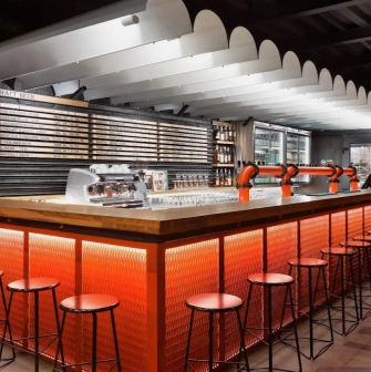 Punkraft - close-up view of the bar counter featuring many beer tap handles