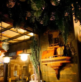 Cozy interior of Buena Vista Social Club with plants and lamps