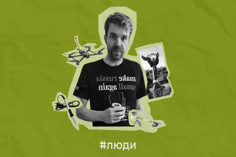 Volunteer supporting Ukraine with drone equipment and tools in Kyiv
