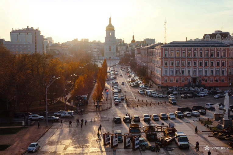 St. Michael's Cathedral in Kyiv - view from the bell tower of St. Michael's Cathedral to the square