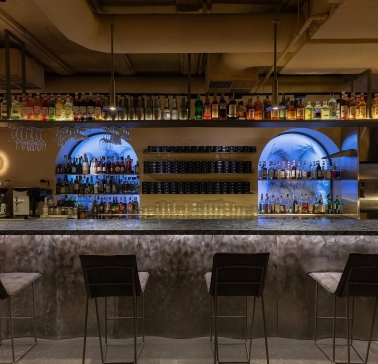 Bar area at Zmist in Kyiv with designer lighting and stylish furniture