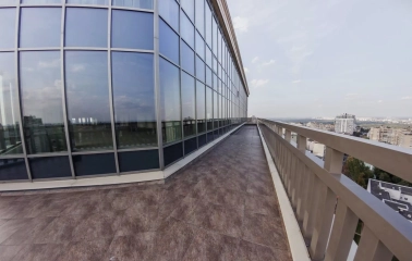 Senator Business Center in Kyiv - long terrace with glass facade and city panorama
