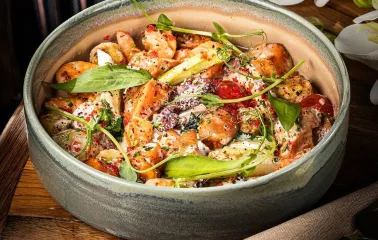 Seafood dish with greens at NAM restaurant